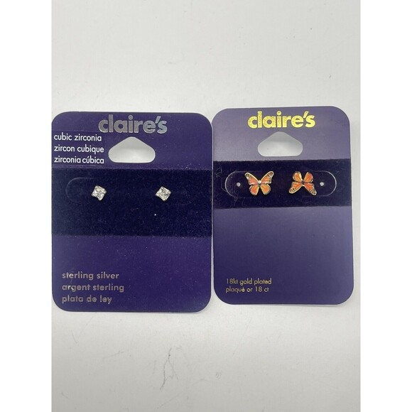 Claire’s 7 Piece Earring Lot With 1-Sterling Silver & 1-18k Gold Plated All New - Picture 8 of 9